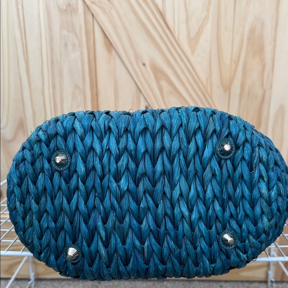 Francesco Biasia Freeway Jam Teal Straw Tote Bag - Picture 8 of 12